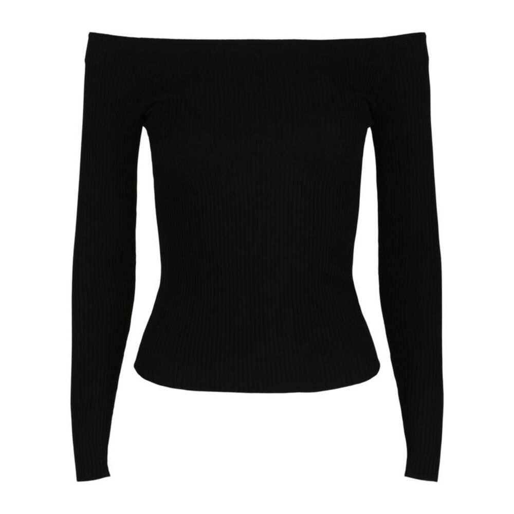 Valentino Off-The-Shoulder Ribbed Knit Sweater Black Womens